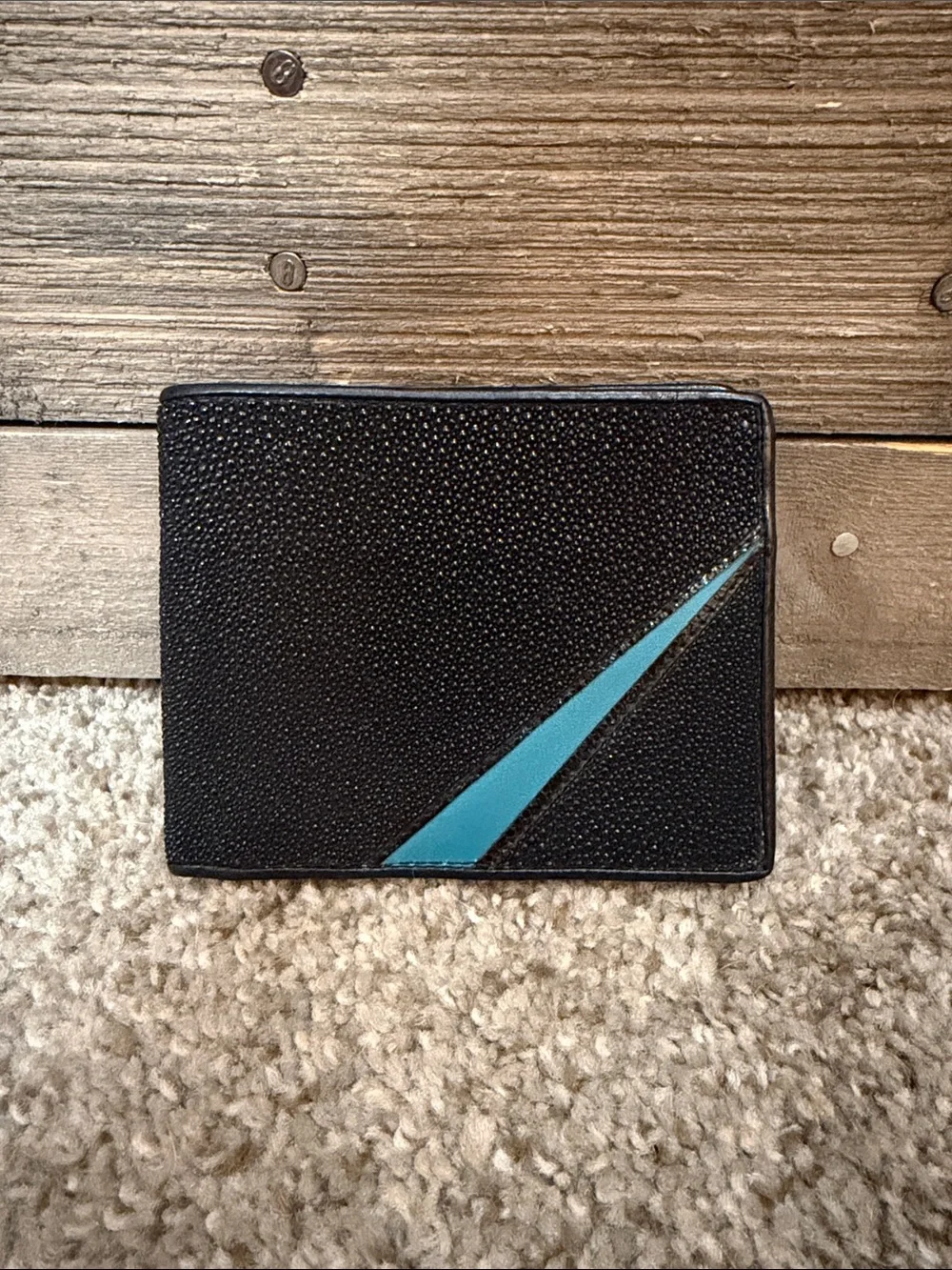 ROTA Genuine Stingray Leather Bifold Wallet Black Blue Exotic Leather Men’s